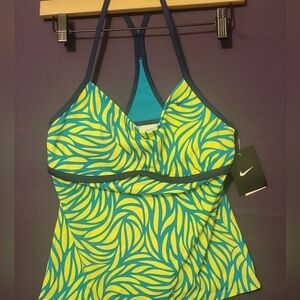 Nike Green and Yellow Patterned Tankini Top.  Size M
